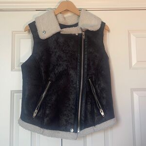 Love Token Moto Black and White Shearling Vest